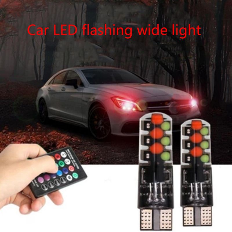 Bộ 2 Đèn LED T10 W5W RGB Kèm Điều Khiển Từ Xa Chuyên Dụng Cho Xe Hơi