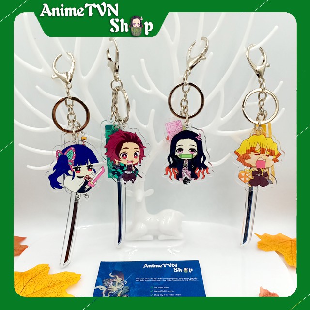 Móc khoá Mica anime Kimetsu No Yaiba 3 món (Kiếm + huy hiệu + nhân vật) - Nhựa Cứng Acrylic In 2 mặt sắc nét