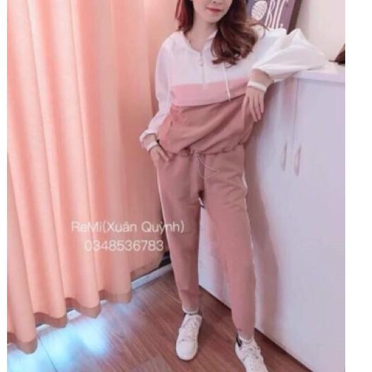 [Mã WASTCOOL giảm 15% tối đa 50K đơn 99K] bộ thể thao nữ có mũ màu hồng xinh xắn