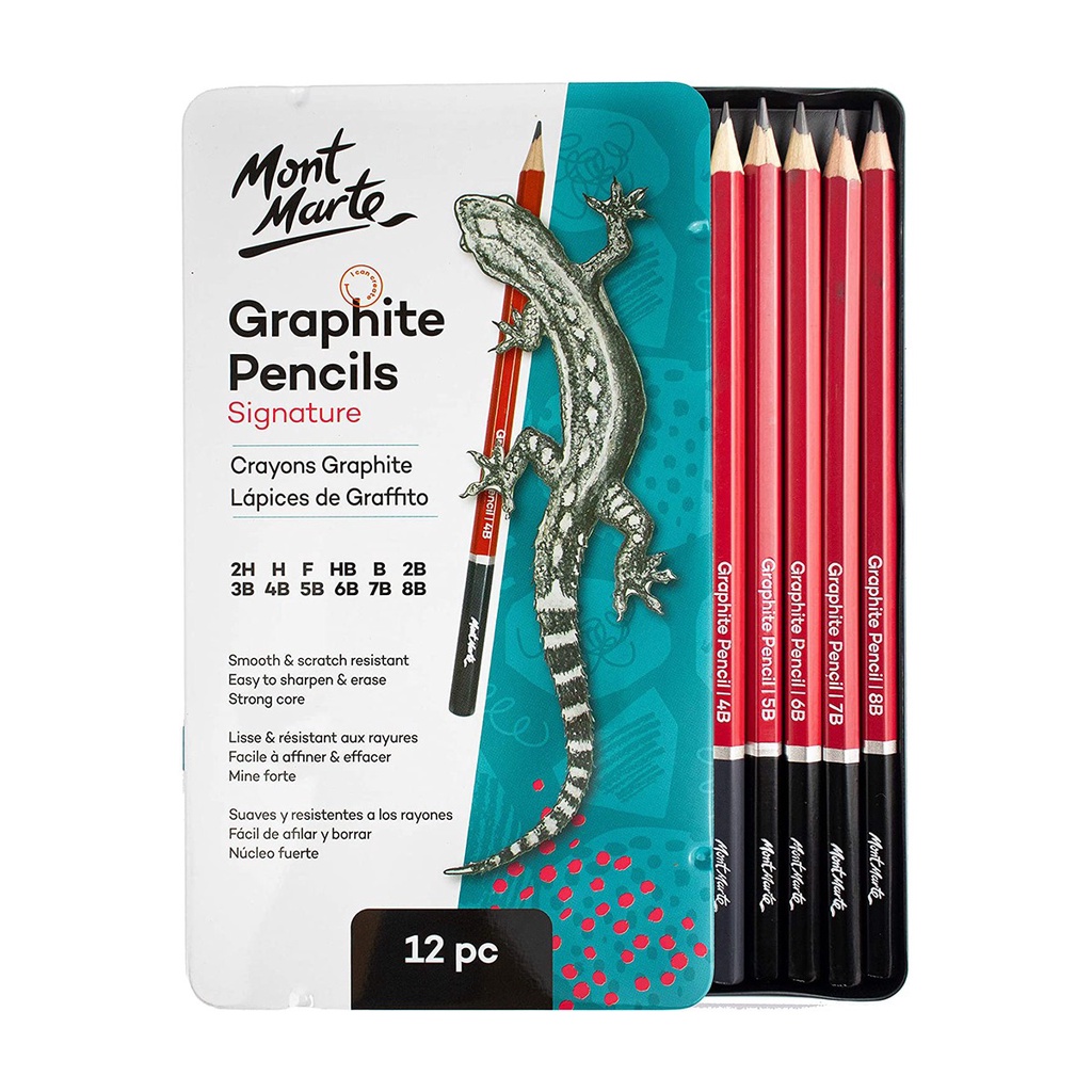 Bộ Bút Chì Cao Cấp Mont Marte - Độ cứng từ 2H-8B - 12 chiếc/hộp - Graphite Pencils Signature 12pc - MPN0114