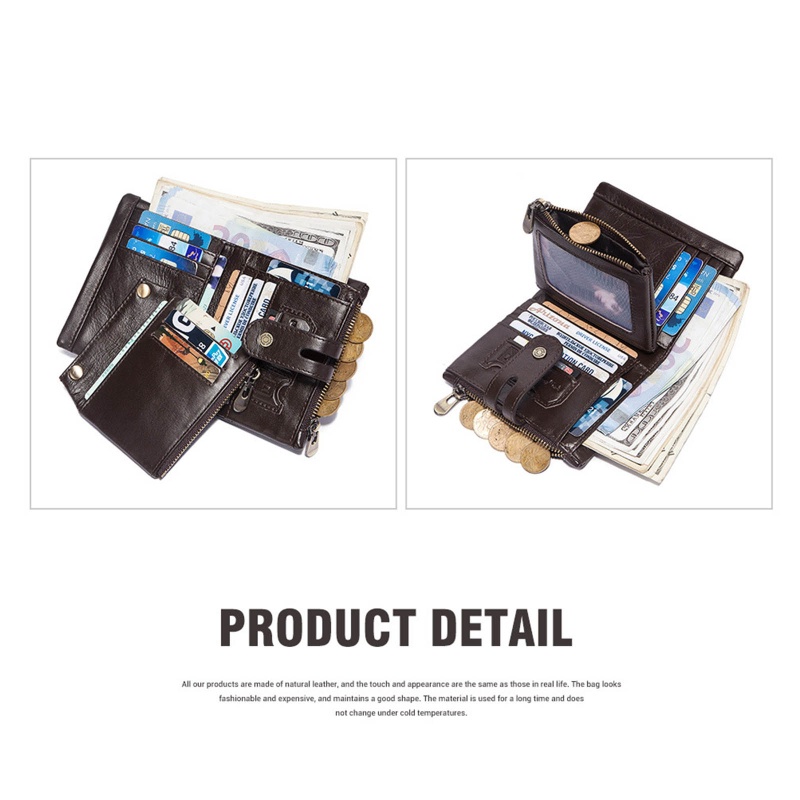 Ví Da Mềm Gập Đôi Có Khóa Kéo Kèm Dây Đeo Sợi Xích Thời Trang Cho Nam