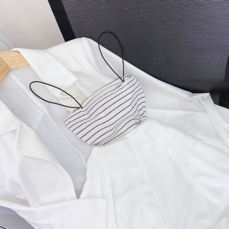 SET 3 MÓN : ÁO LÓT SỌC DÂY BÚN + ÁO KHOÁC VEST TAY DÀI + QUẦN SHORT