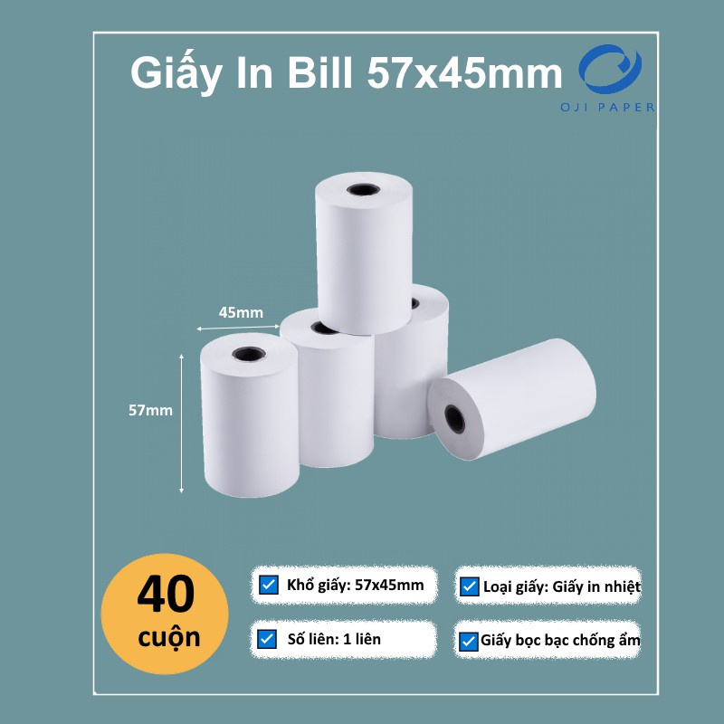 Giấy in nhiệt Tiger khổ 57mm 3 kích thước in bill máy tính tiền, máy Pos 1,5,10 cuộn - K57