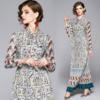Đầm maxi chữ a tay dài in hoa cổ điển