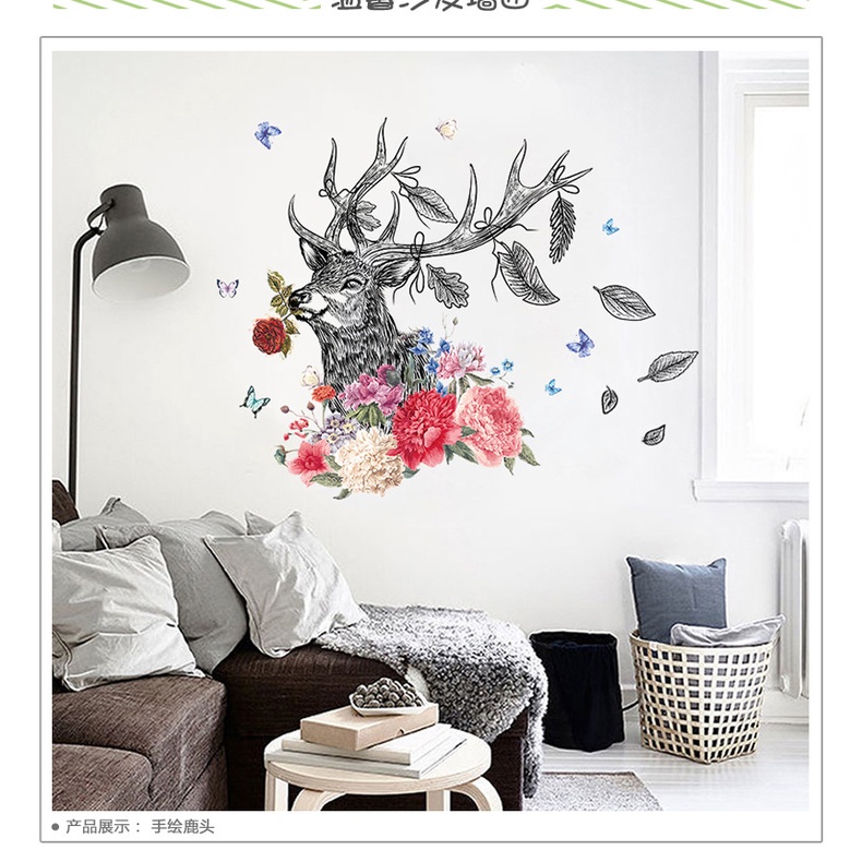 Decan dán tường, decan trang trí phòng ngủ hình hươu sang trọng XL8347