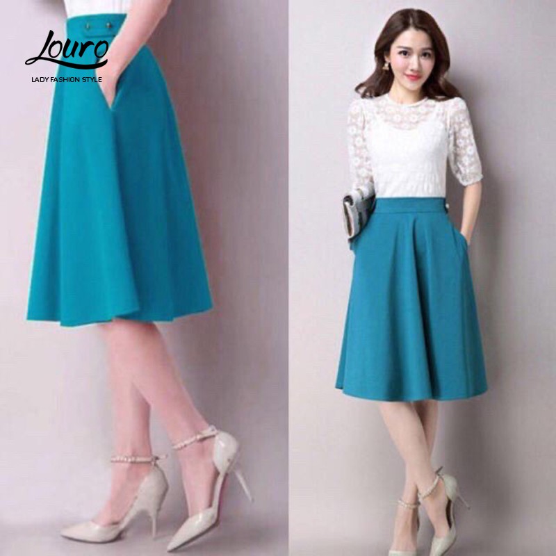 Chân váy dài Louro L703, mẫu chân váy dài đẹp dáng qua gối, xòe 360 độ nhẹ nhàng thanh lịch, chất liệu cao cấp | BigBuy360 - bigbuy360.vn