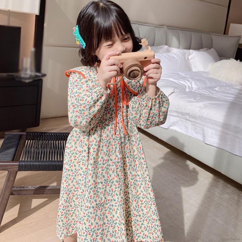 Đầm dài tay in hoa phong cách hàn quốc dành cho bé gái
