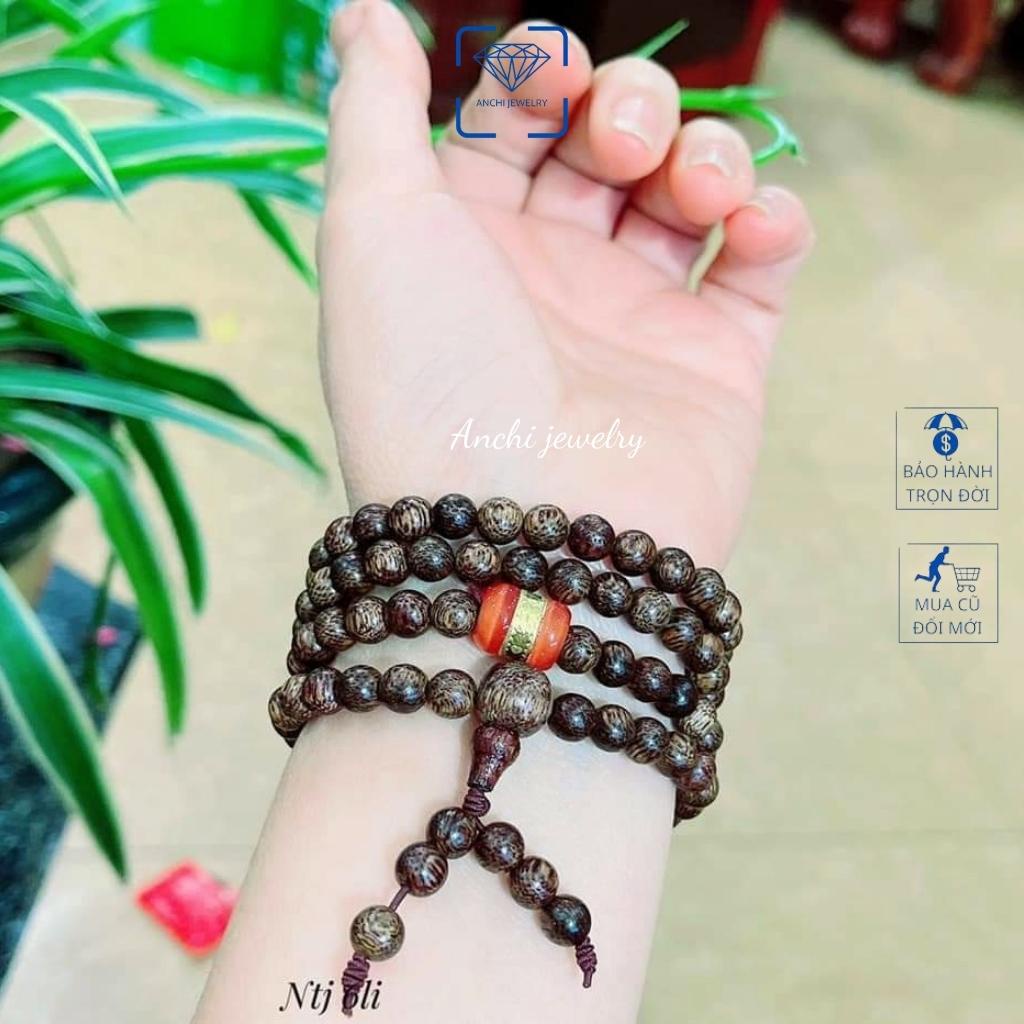 Vòng tay trầm hương nữ 108 hạt nhỏ 6li mix lu thống đá phong thủy, Anchi jewelry
