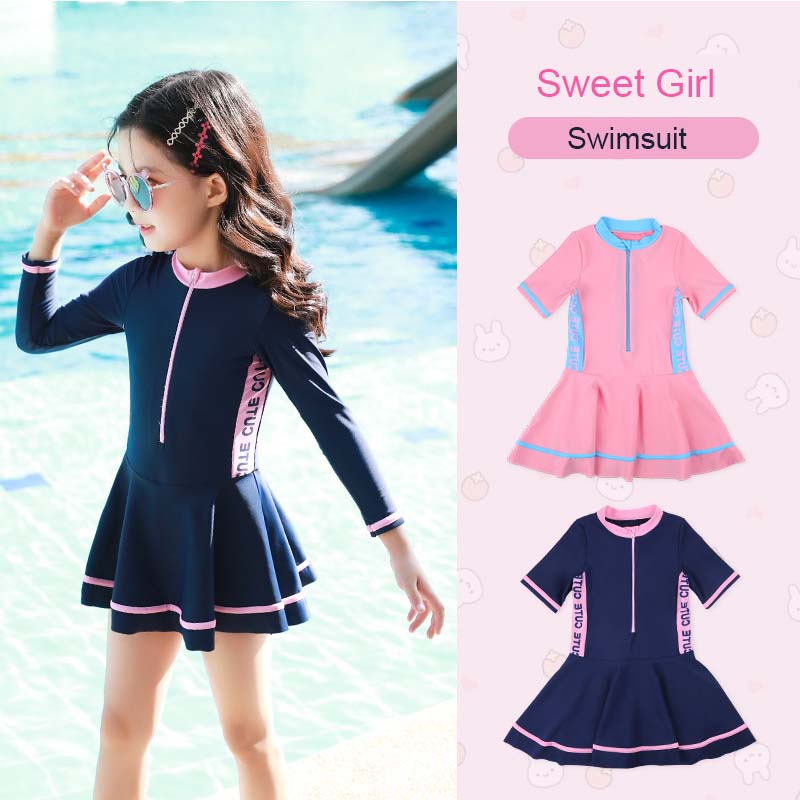 Bộ Đồ Bơi Một Mảnh Tay Dài Kiểu Công Chúa Dễ Thương Thời Trang Mùa Hè Cho Bé Gái