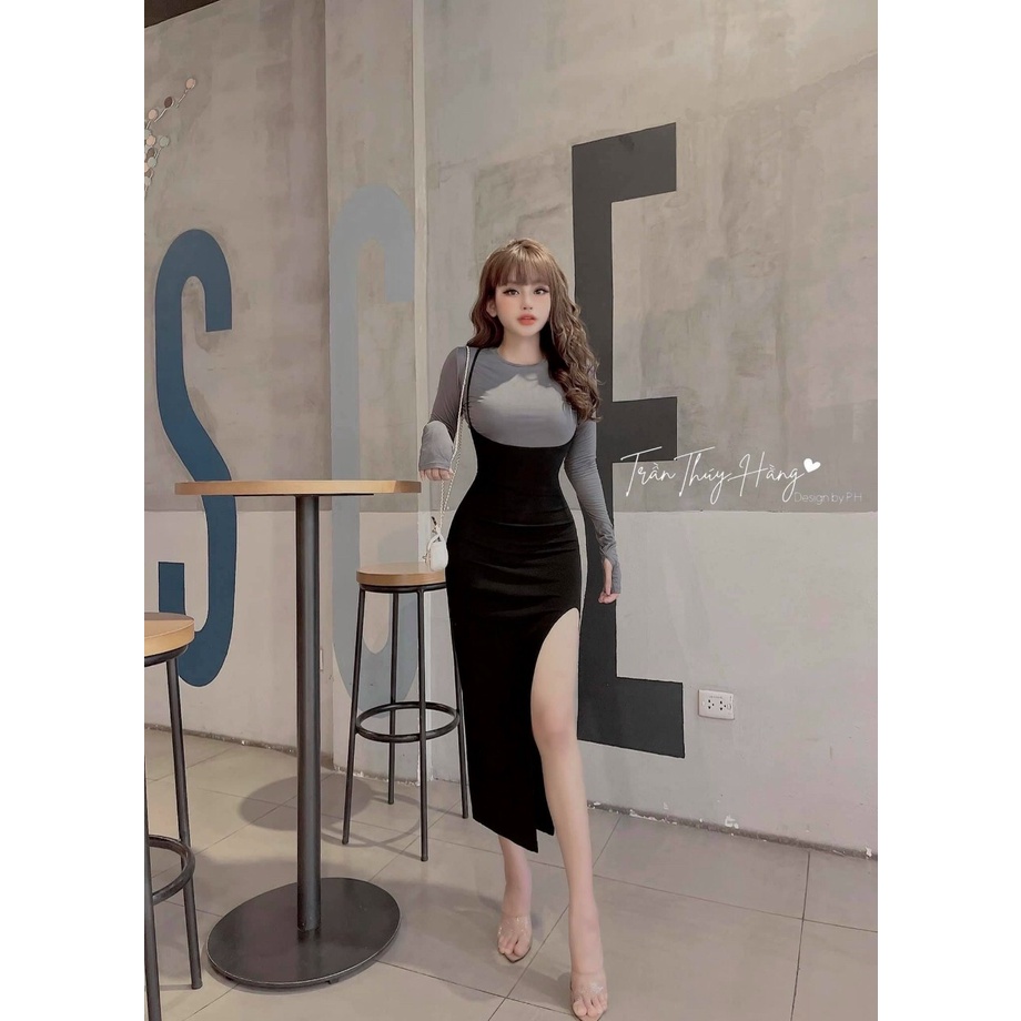Đầm body dáng dài xẻ tà tay dài duyên dáng | BigBuy360 - bigbuy360.vn