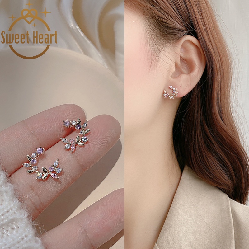 Khuyên Tai Hình Chữ C Đính Đá Zircon Phong Cách Hàn Quốc Cho Nữ