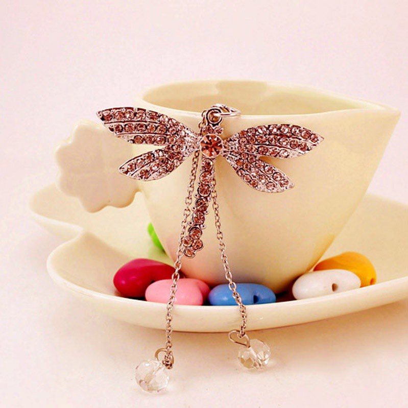 Móc khóa hình chuồn chuồn đính kim cương giả dễ thương