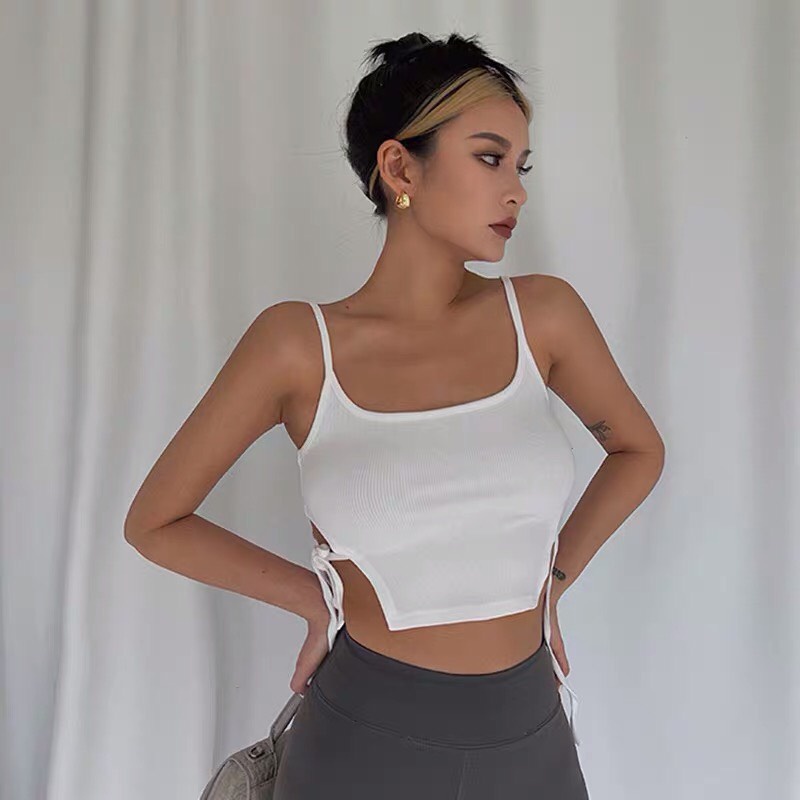Áo yếm croptop JUCO thắt eo, croptop hai dây hở lưng ôm body, áo hai dây sexy
