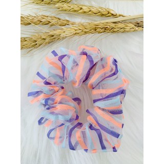 Cột tóc Scrunchie voan sọc nhiều màu sắc tươi sáng