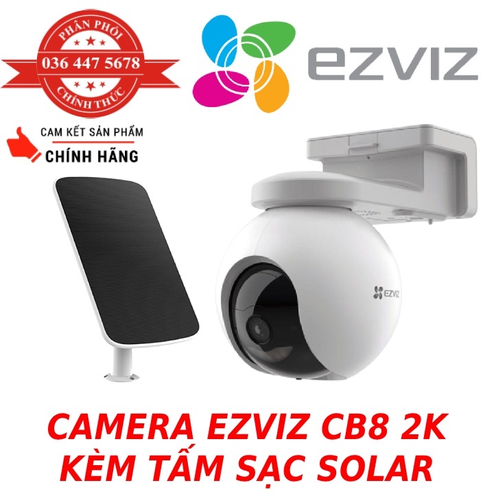 Camera Quay quét Wi-Fi pin sạc EZVIZ CB8 2K kèm tấm pin sạc năng lượng mặt trời