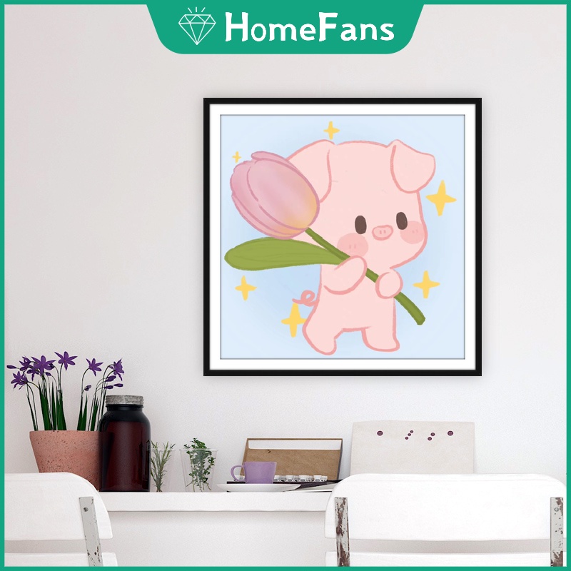 Tranh Đính Đá 5D Tự Làm Hình Thỏ Dễ Thương 40x40cm Trang Trí Nhà Cửa