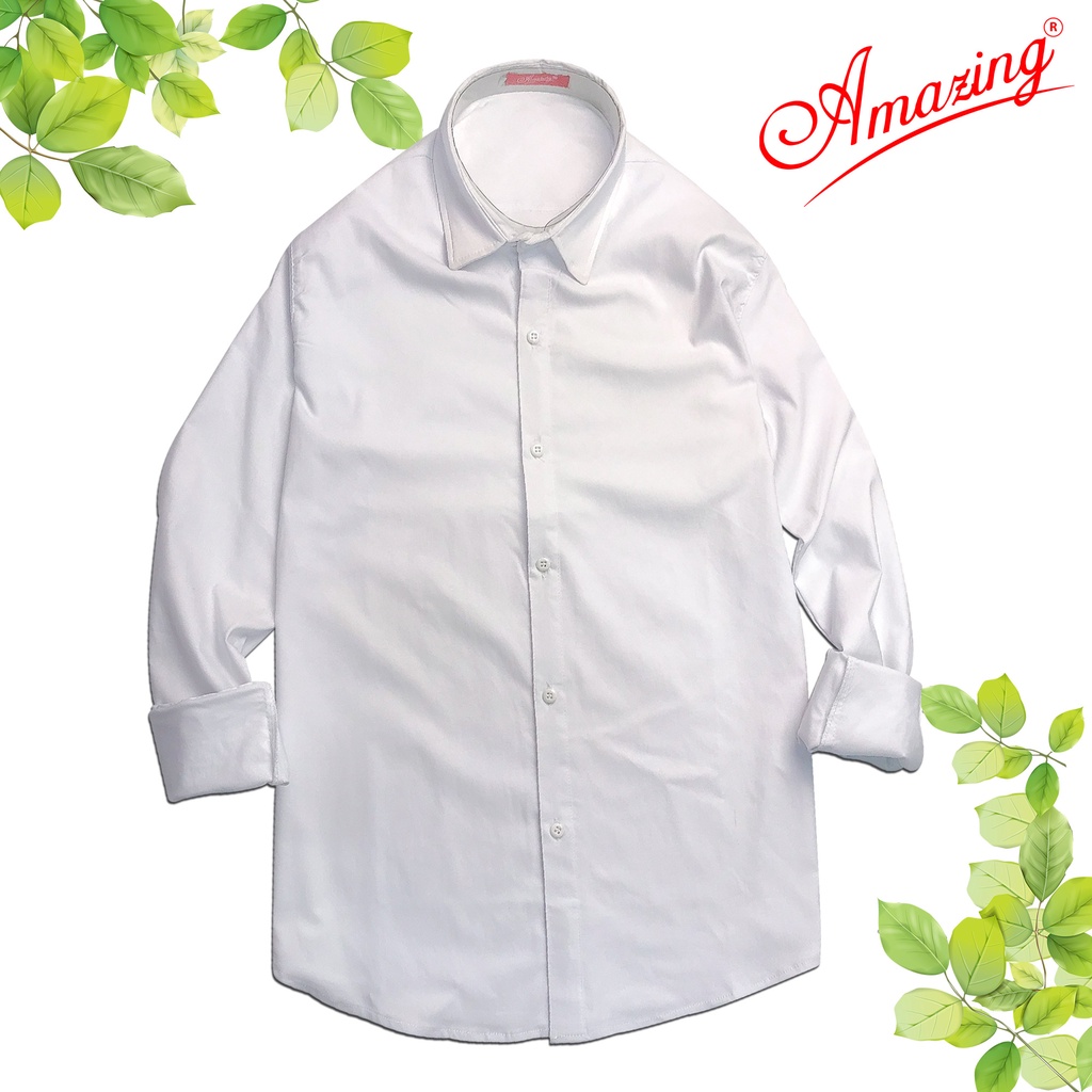 Áo sơ mi nam trắng body, phong cách Hàn, dáng ôm gọn trẻ trung, chất vải KT thun co giãn 4 chiều, hiệu Amazing
