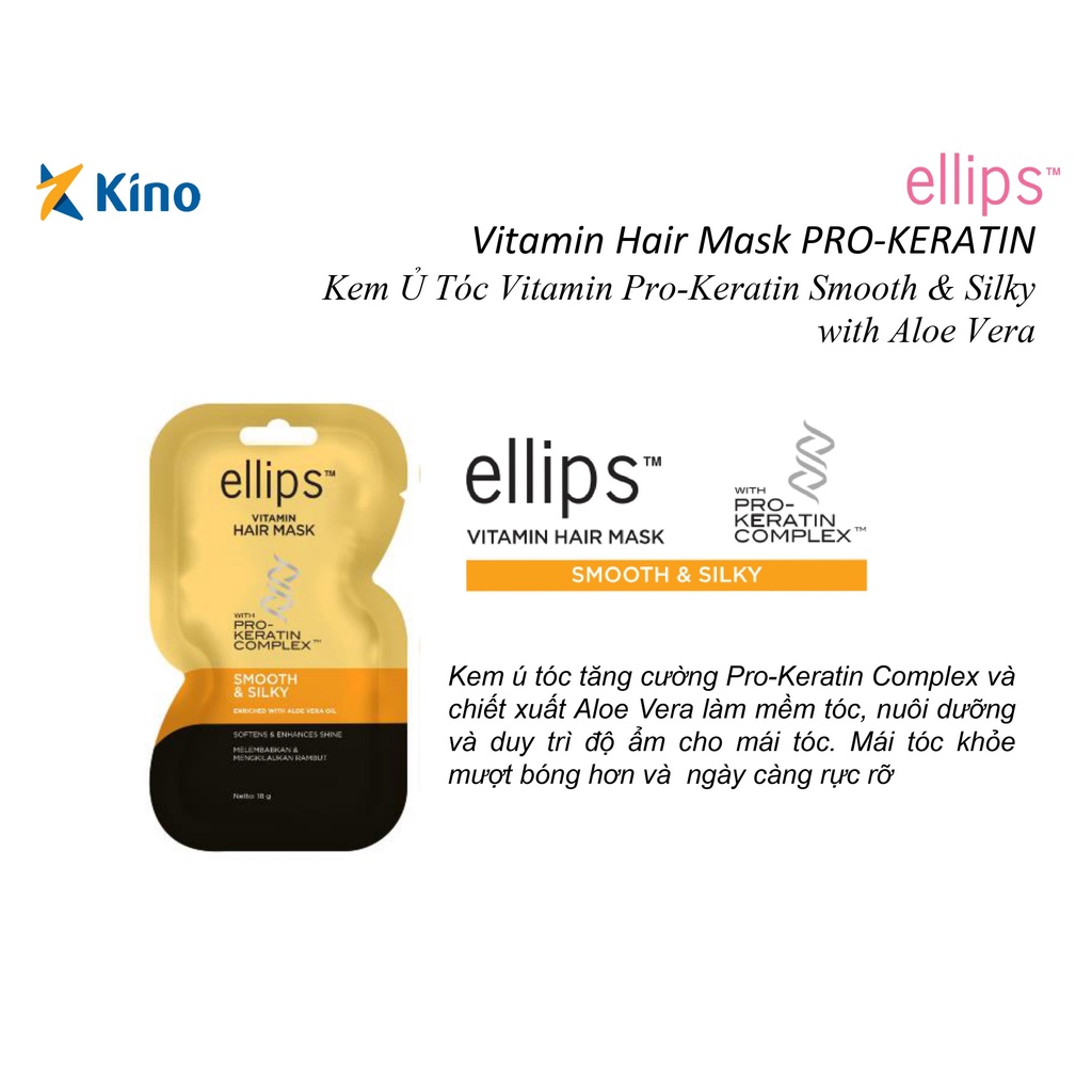 Kem ủ tóc Ellips Pro Keratin óng mượt - Thành phần keratin, vitamin và lô hội giúp óng mượt - Combo Mua 6 tặng 1