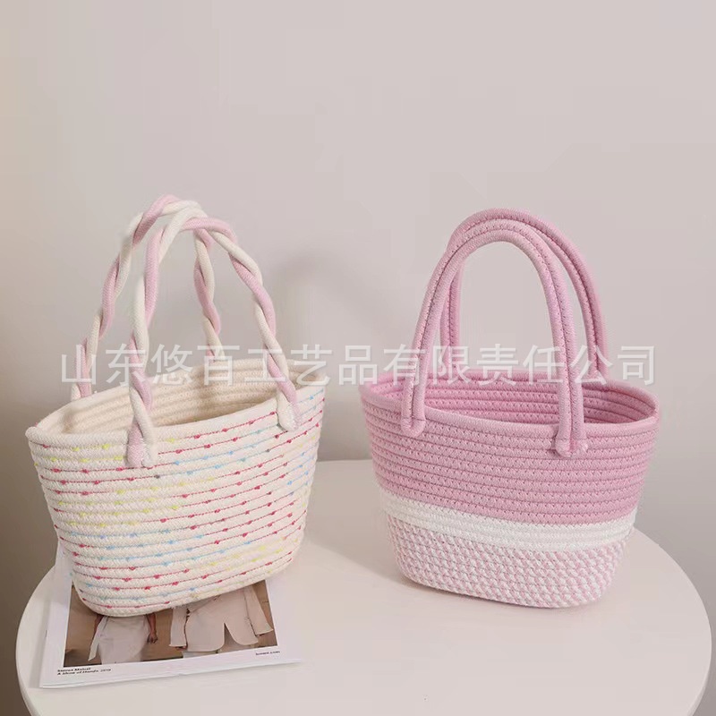 Túi Xách Cotton Dệt Tay Màu Hồng Phong Cách Mới Nhỏ Gọn Tươi Trẻ Dành Cho Nữ Đi Du Lịch / Dã Ngoại / Đi
