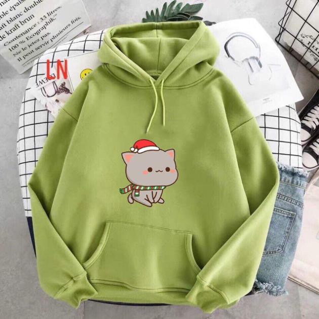 Áo Hoodie Unisex Mùa Đông Ấm Áp Chất Nỉ Nam Nữ Giá Rẻ Mèo Đội Mũ Noel Phong Cách Hàn Quốc Màu Mặc Đi Học Đi Chơi M