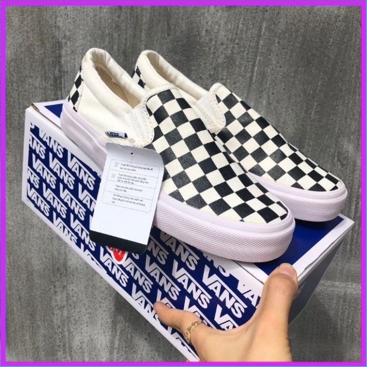 Giày Lười Slip On VANS Caro Thời Trang - Giày Thể Thao Sneaker Nam Nữ VANS Caro Hàng 11 Full Bill Box