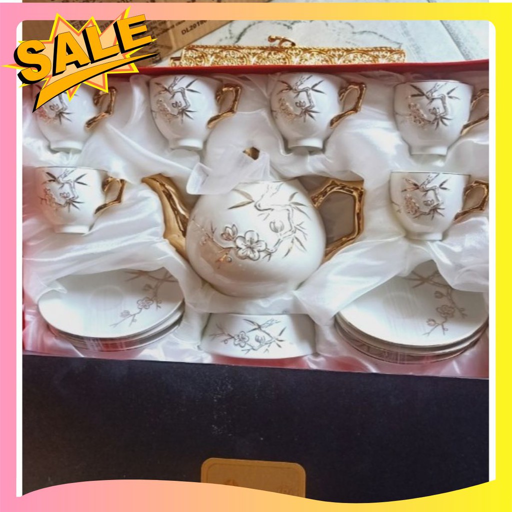 [FREE SHIP- SALE KHÔ MÁU] (hàng cao cấp) bộ ấm chén sứ họa tiết nổi hàn quốc 14 chi tiết