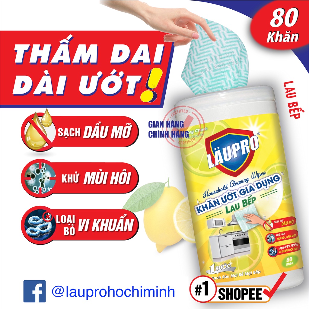 Khăn Ướt LAU BẾP LAUPRO | Bay Dầu Mỡ Mùi Hôi Tanh | DIỆT KHUẨN |