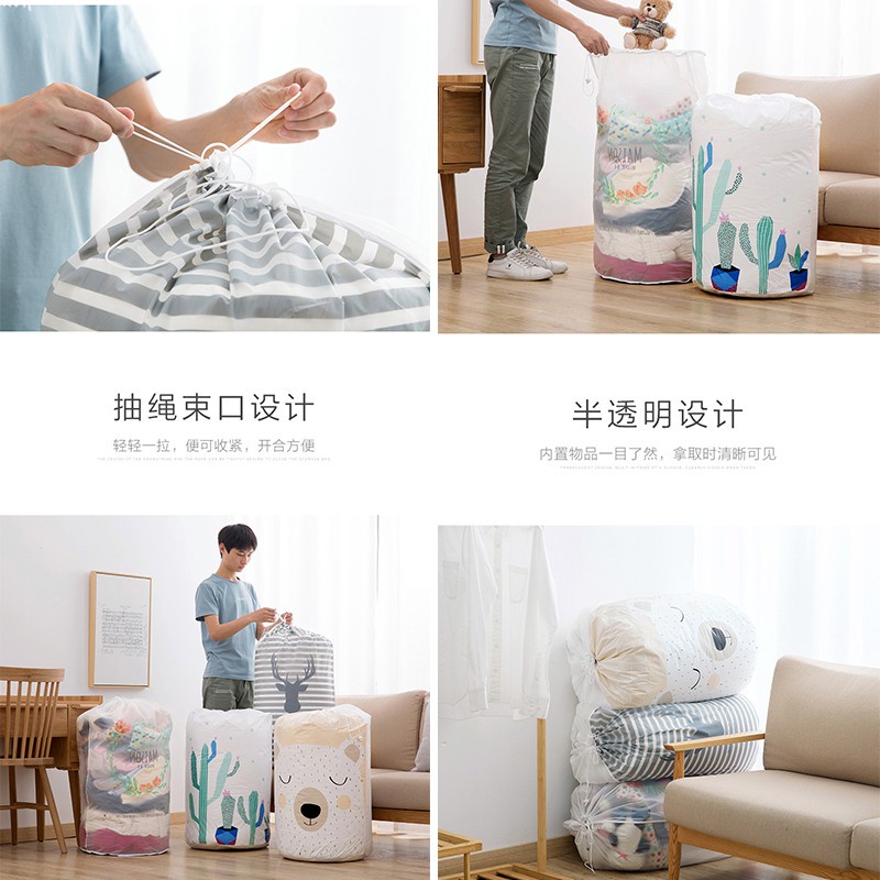 Túi Đựng Quần Áo (T12) Hình Trụ Xinh Xắn, sọt vải hình trụ túi đựng chăn màn tiện lợi - 82x43cm