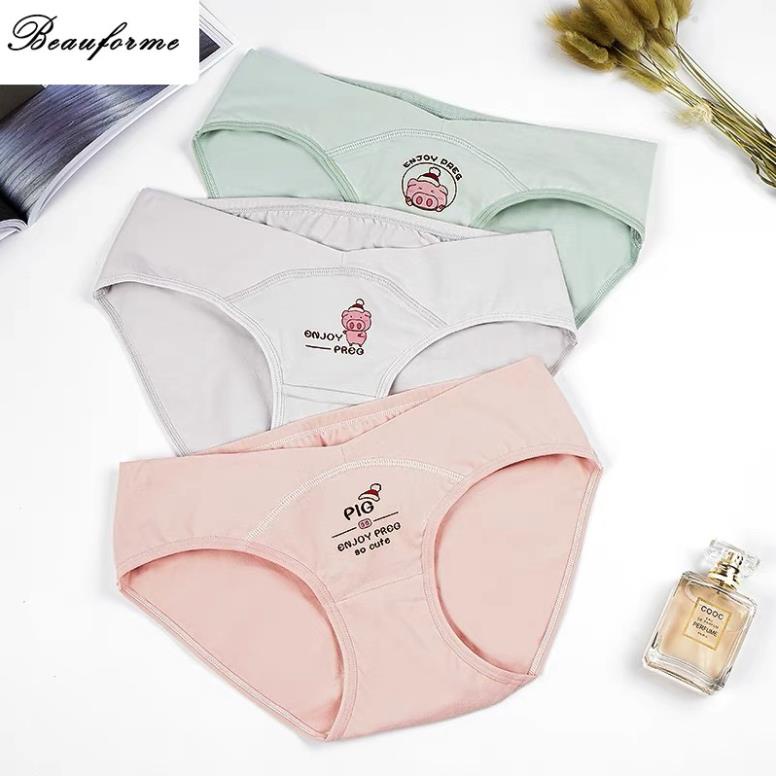 (QL22.50) Quần Lót bầu Cotton Nguyên Chất cạp Thấp Nâng Eo Cho Phụ Nữ Mang Thai Sau Sinh Size Lớn