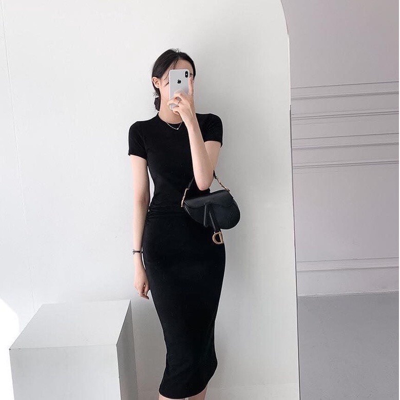 VÁY BODY CỔ TRÒN DÚM EO DÁNG DÀI