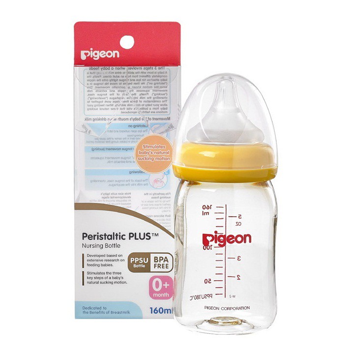 [ GIÁ TỐT NHẤT ]  Bình sữa cổ rộng nhựa PPSU Pigeon,160ml và 240ml Vàng [ CÓ TEM CHỐNG HÀNG GIẢ]