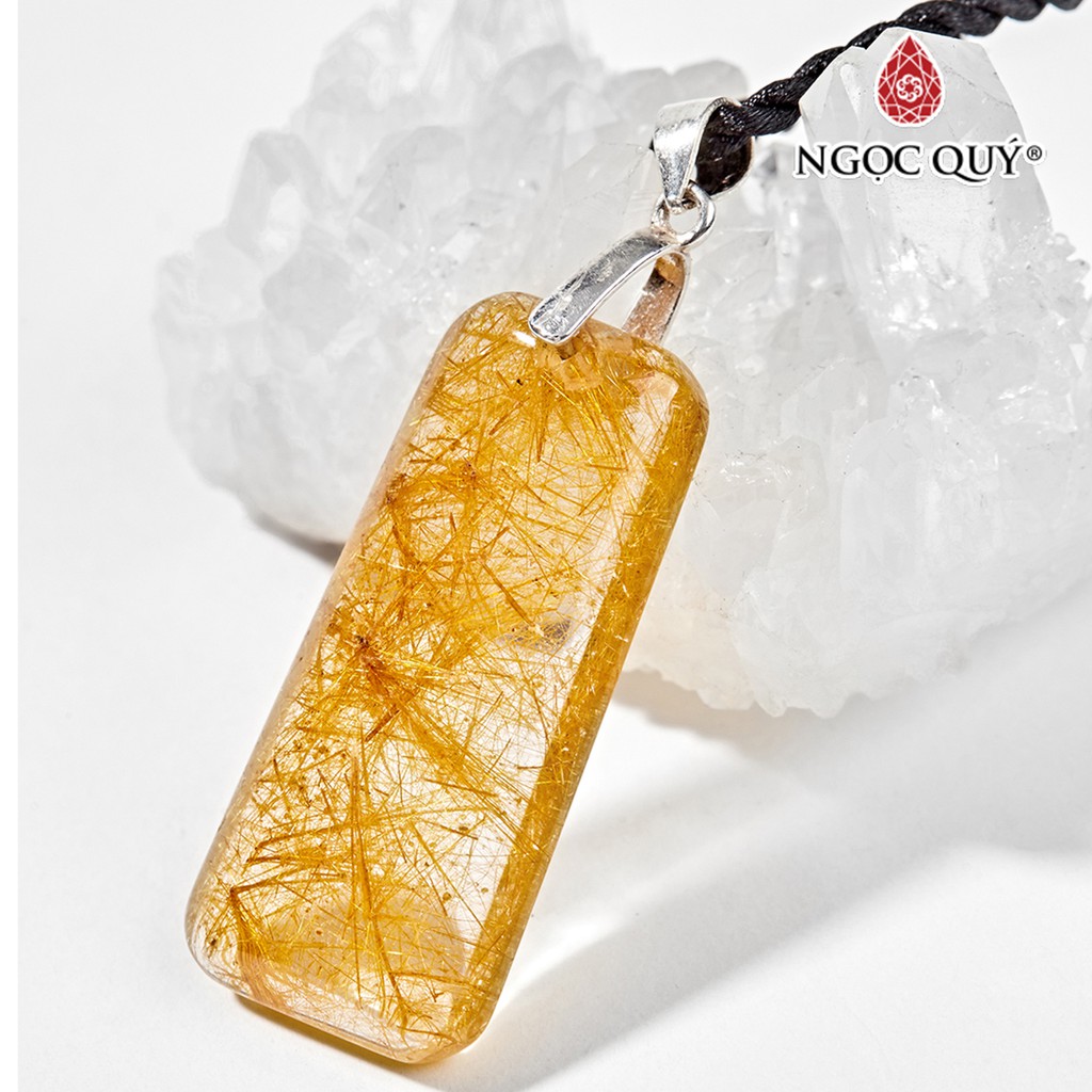 Mặt dây chuyền đá thạch anh tóc vàng chữ nhật rutilated quartz - Ngọc Quý