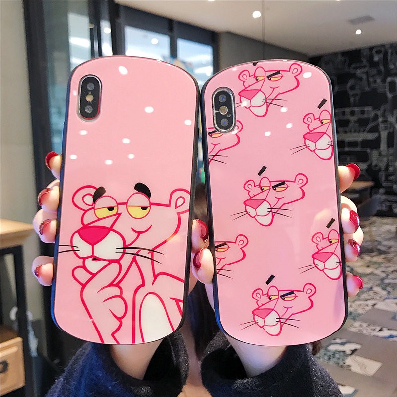 [ IPHONE ] Ốp Lưng Kính Cường Lực Viền Cong Pink Panther - K013