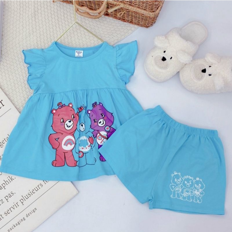 Bộ bé gái cotton size đại cánh tiên quần đùi họa tiết hoạt hình