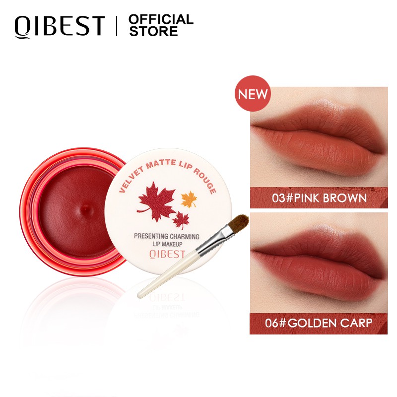 Son môi QIBEST 25g chất nhung lì mịn 6 màu tuỳ chọn kèm cọ