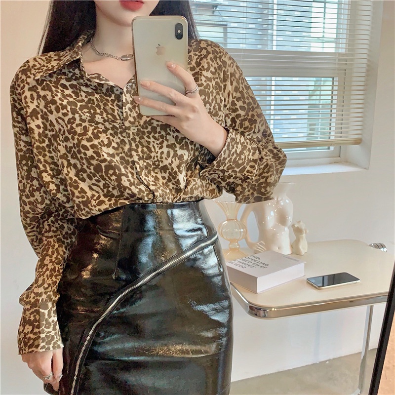 Áo sơ mi nữ công sở họa tiết da báo Hàn Quốc cao cấp mát tay dài ulzzang MÃ 19