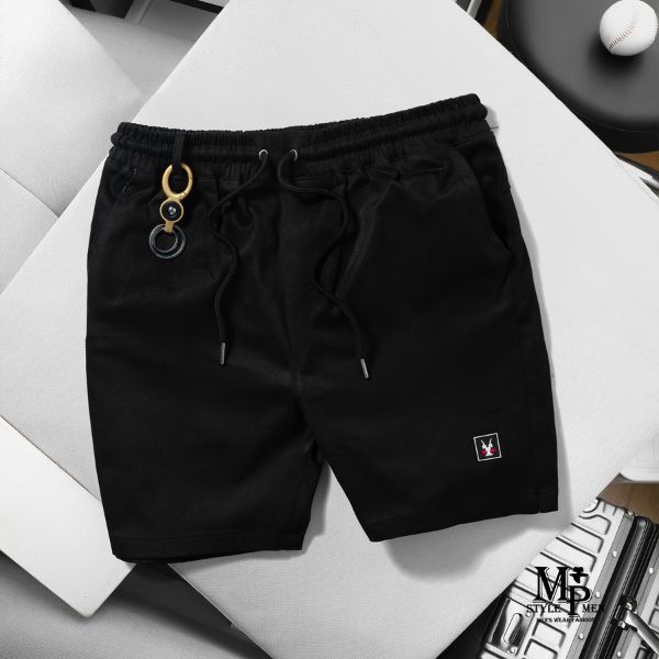 -Quần short kaki DENIM màu đen  from trên gối chất vải co giản thoải mái