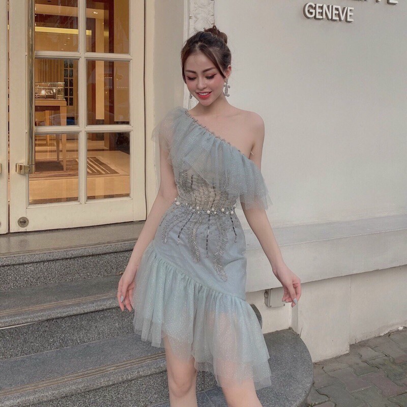 đầm body lệch vai đính đá ( ảnh và video thật 10000%)