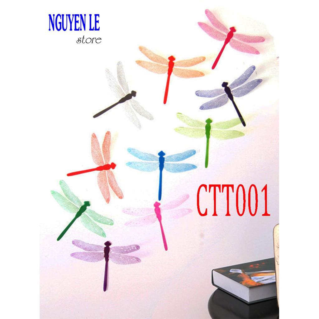Combo 10 chuồn chuồn 3D trang trí