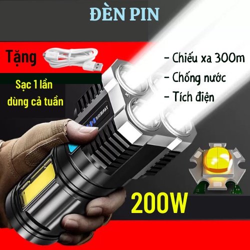Đèn Pin Siêu Sáng Cầm Tay, Đèn Pin Tích Điện Dung Lượng Lớn Tiện Dụng Moda.H