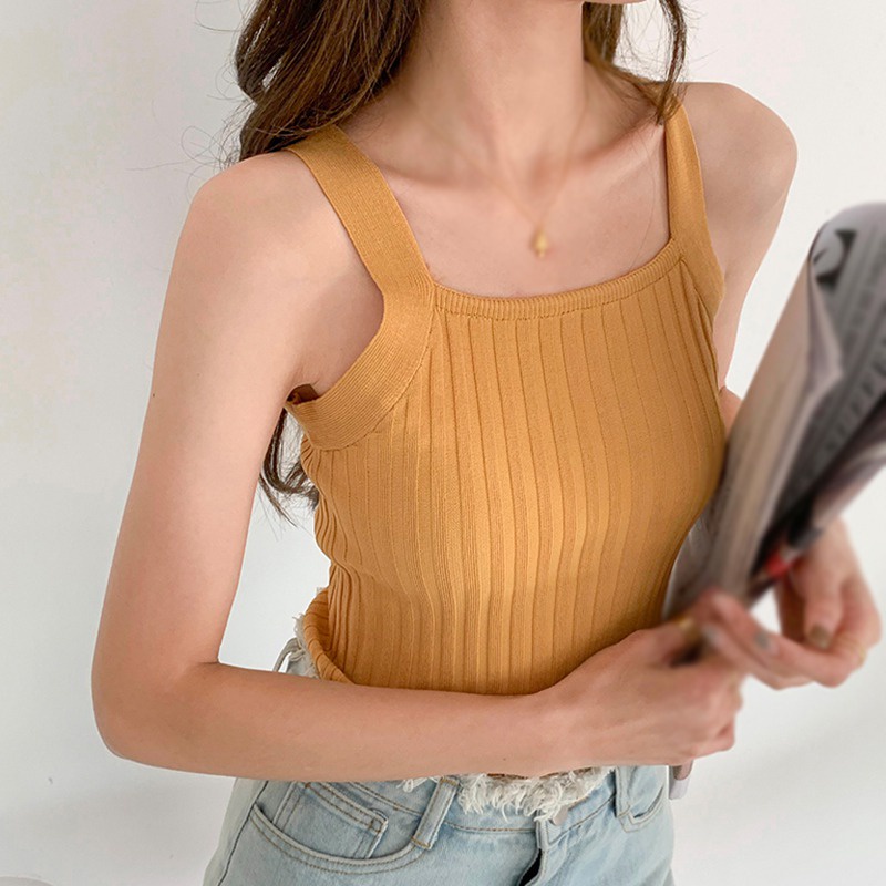 Áo hai dây dệt kim ngắn hở lưng thời trang xuân thu nhiều màu tùy chọn cho nữ