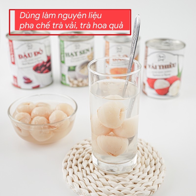 1 thùng 6 lon Vải thiều nước đường Asia Home Cát Long 565gr