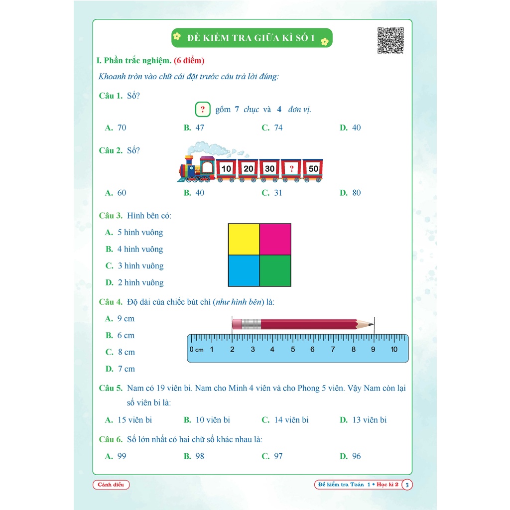 Sách - Đề kiểm tra TOÁN 1 học kì 2 (Cánh diều)