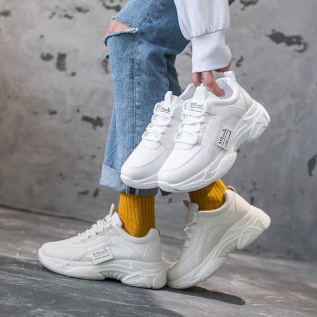 Giày thể thao nữ sneaker màu trắng ,Giày thể thao nữ S15 chất đẹp da PU đế cao 4cm mã M011 | BigBuy360 - bigbuy360.vn
