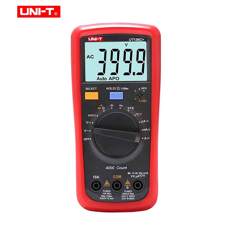 【100%Original Agent】UNI-T UT136C+  digital multimeter Tester, 1000V 10A Voltage Current meter Diode NCV Temp Capacitance resistance  Test