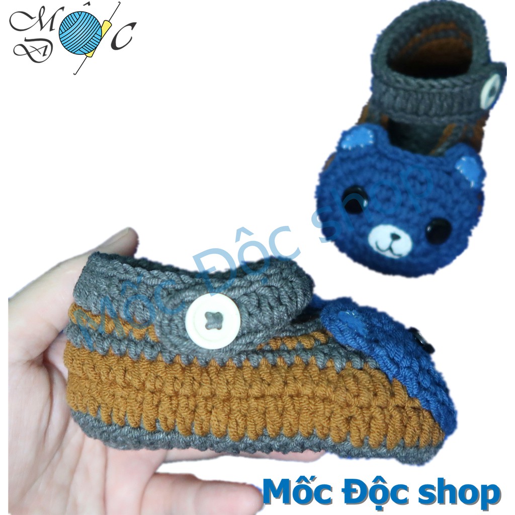 Giày len cho bé trai sơ sinh đến 1 tuổi 0-12 tháng - giầy len handmade em bé hình gấu