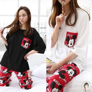 Bộ Đồ Ngủ Pijama Nữ Tay Lửng 3 / 4 In Hình Chuột Mickey
