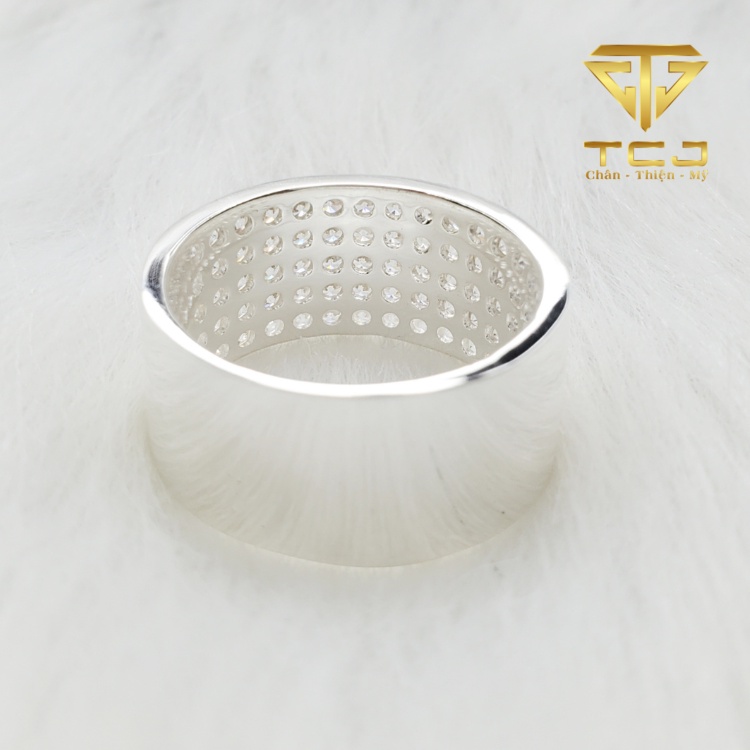 Nhẫn nam bạc ý 925 thiết kế 3D full đá cao cấp RM0210 trơn Trang sức Toàn Cầu TCJ