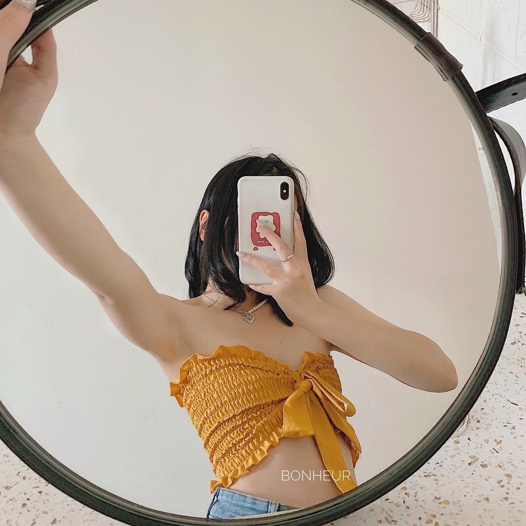 Áo ống trơn nhúm phối buộc dây ngực sexy ut