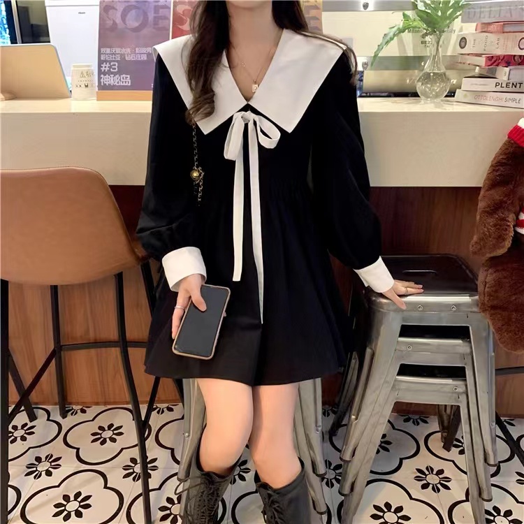 Đầm Ngắn Dáng Ôm Cổ Búp Bê Phối Dây Cột Thời Trang Mùa Thu Mới Cho Nữ